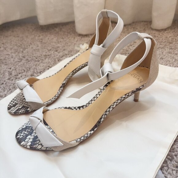NIB ALEXANDRE BIRMAN CLARITA LINEN AND SNAKESKIN KITTEN HEEL SANDALS 7/37.5 - Picture 4 of 8
